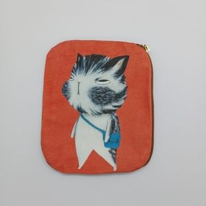 Flat cotton cosmetics cat pouch / bag